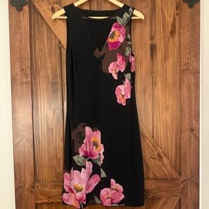 White House Black Market Floral Black and Pink Dress Small